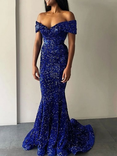 Purchase Velvet Sequin Mermaid Sweep Train Sleeveless Prom Dress