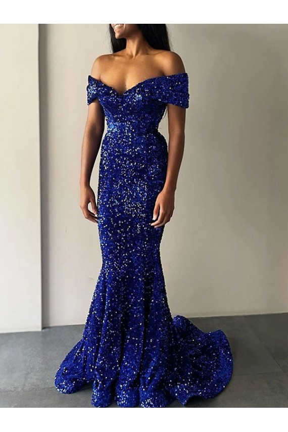 Purchase Velvet Sequin Mermaid Sweep Train Sleeveless Prom Dress