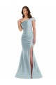Purchase Silky Satin Mermaid Long Sleeveless Light Sky Blue Prom Dresses