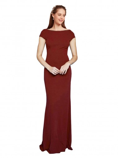 Purchase Stretch Crepe Mermaid Long Cap Sleeves Keyhole Back Formal Evening Dress