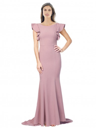 Purchase Stretch Crepe Mermaid Sweep Train Flutter Sleeves Low Back Formal Evening Dress