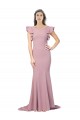 Purchase Stretch Crepe Mermaid Sweep Train Flutter Sleeves Low Back Formal Evening Dress
