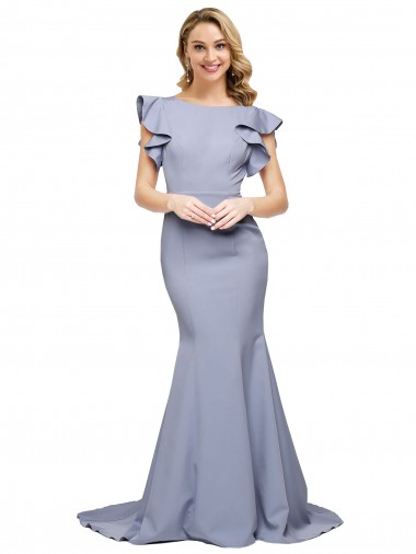 Purchase Stretch Crepe Mermaid Sweep Train Sleeveless V-Back Formal Evening Dress
