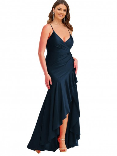 Purchase Silky Satin Mermaid Long Sleeveless High Low Plus Size Evening Dress