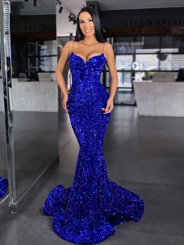 Purchase Velvet Sequin Mermaid Sleeveless Evening Dress