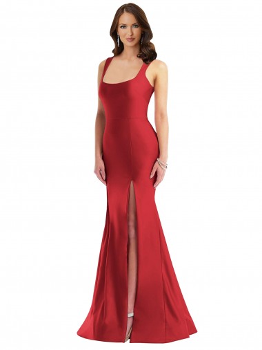 Purchase Silky Satin Mermaid Long Sleeveless Side Slit Prom Dresses