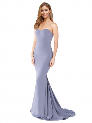 Purchase Stretch Crepe Mermaid Long Sleeveless Smoke Blue Low Back Formal Evening Dress