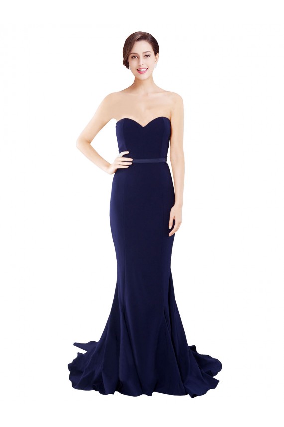 Purchase Stretch Crepe Mermaid Sweep Train Sleeveless Low Back Semi Formal Evening Dress