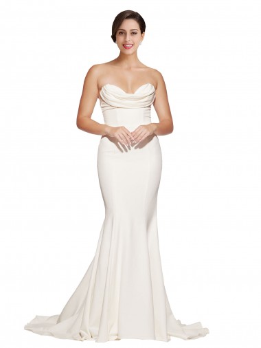 Purchase Stretch Satin Mermaid Sweep Train Sleeveless Low Back Formal Evening Dress