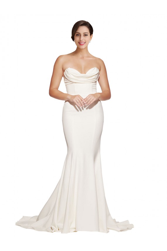 Purchase Stretch Satin Mermaid Sweep Train Sleeveless Low Back Formal Evening Dress