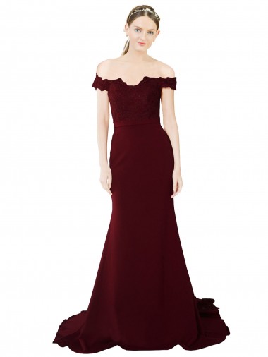 Purchase Stretch Crepe & Lace Mermaid Sweep Train Sleeveless V-Back Formal Evening Dress