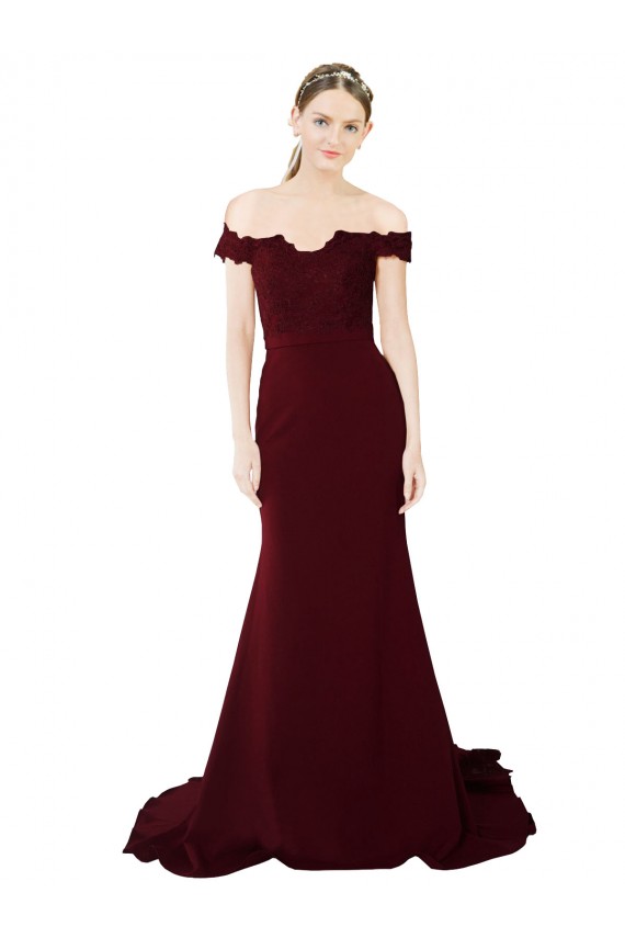 Purchase Stretch Crepe & Lace Mermaid Sweep Train Sleeveless V-Back Formal Evening Dress