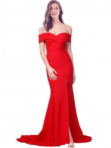 Purchase Stretch Crepe Mermaid Long Sleeveless Red Prom Dresses