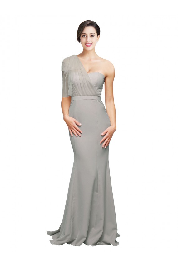 Purchase Stretch Crepe & Tulle Mermaid Sweep Train Sleeveless Low Back Formal Evening Dress