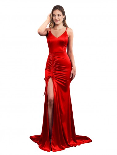 Purchase Stretch Satin Mermaid Long Sleeveless Low Back Evening Dress