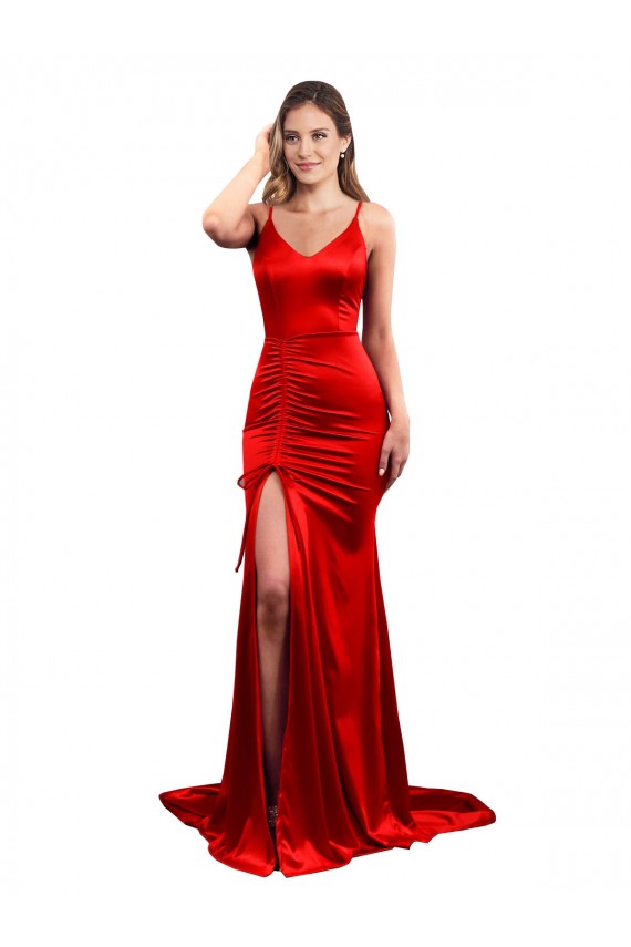 Purchase Stretch Satin Mermaid Long Sleeveless Low Back Evening Dress