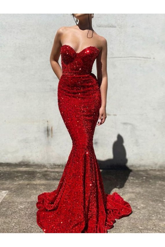 Purchase Velvet Sequin Mermaid Court Train Sleeveless Long Evening Dress