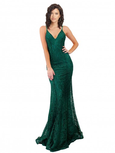 Purchase Lace Mermaid Long Sleeveless Open Back Black Tie Evening Dress