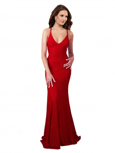 Purchase Lace Mermaid Long Sleeveless Low Back Formal Dress