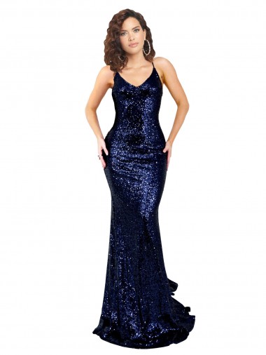 Purchase Sequin Mermaid Long Sleeveless Low Back Formal Evening Dress