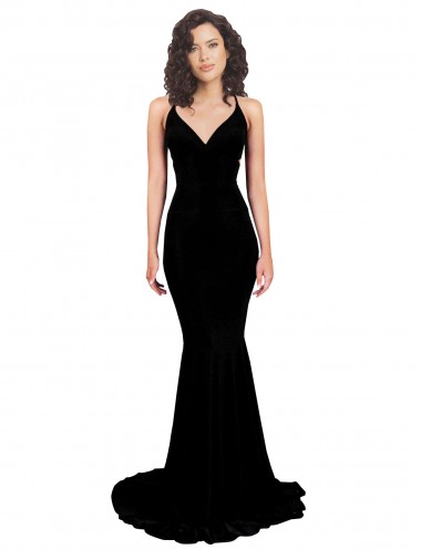 Purchase Spandex Mermaid Long Sleeveless Open Back Black Prom Dresses