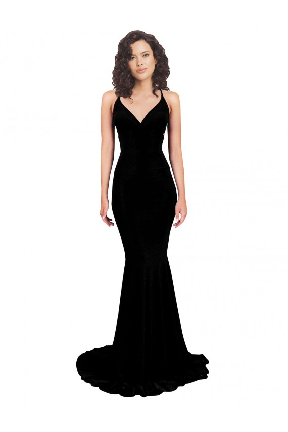 Purchase Spandex Mermaid Long Sleeveless Open Back Black Prom Dresses