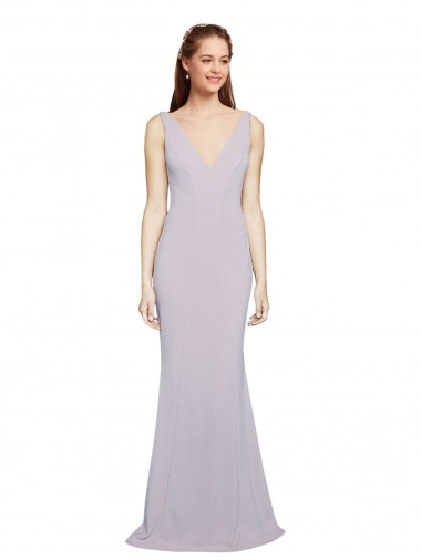 Purchase Stretch Crepe Mermaid Long Sleeveless Keyhole Back Arctic Lilac Prom Dresses