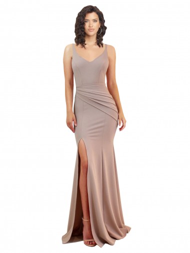 Purchase Stretch Crepe Mermaid Long Sleeveless Low Back Side Slit Prom Dresses