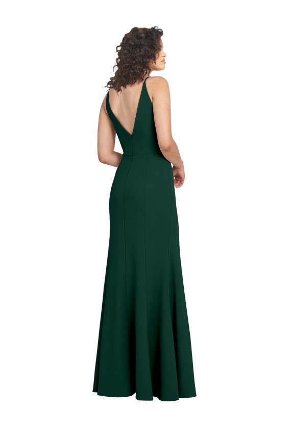 Purchase Stretch Crepe A-Line Long Sleeveless V-Neck V-Back Prom Dresses