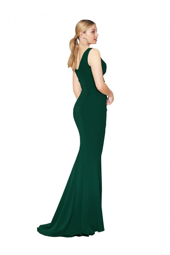 Purchase Stretch Crepe Mermaid Long Sleeveless Midnight Green Formal Evening Dress