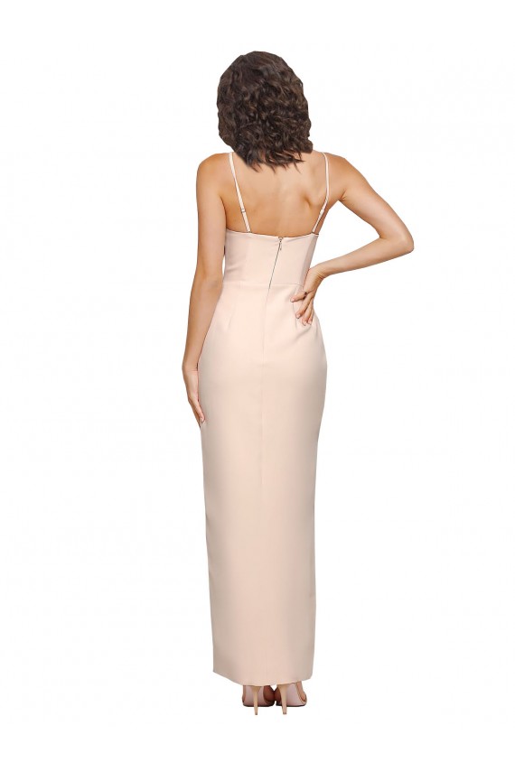 Purchase Stretch Crepe Sheath Long Sleeveless Low Back Semi Formal Evening Dress