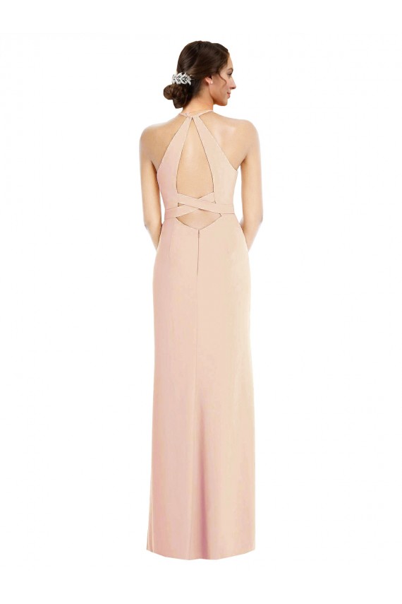 Purchase Stretch Crepe Trumpet Long Sleeveless Criss Cross Back Formal Evening Dress