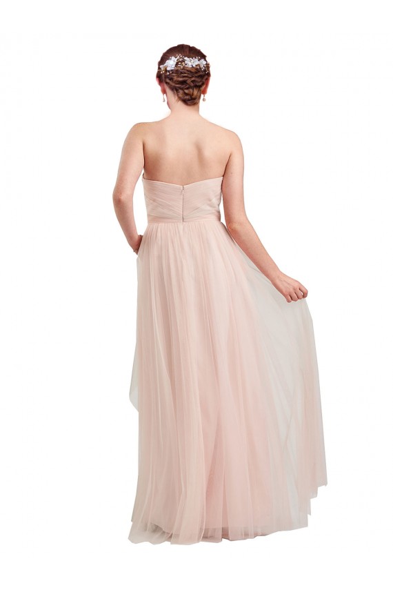 Purchase Tulle A-Line Long Sleeveless Pink Evening Dress