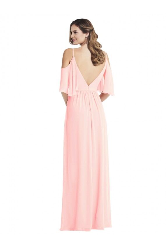 Purchase Soft Chiffon A-Line Long Cold Shoulder V-Back Semi Formal Evening Dress