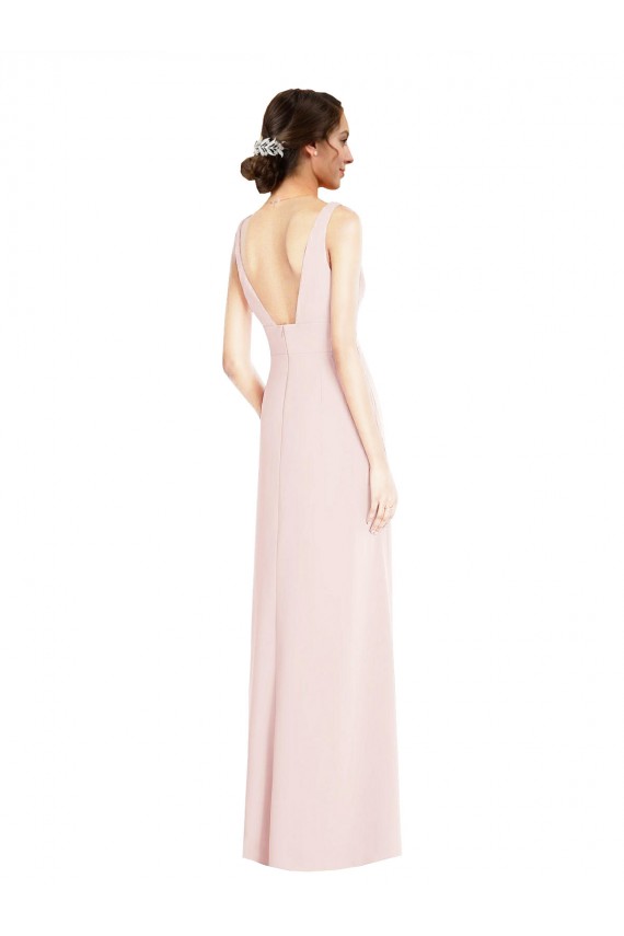 Purchase Stretch Crepe A-Line Long Sleeveless Low Back Black Tie Evening Dress