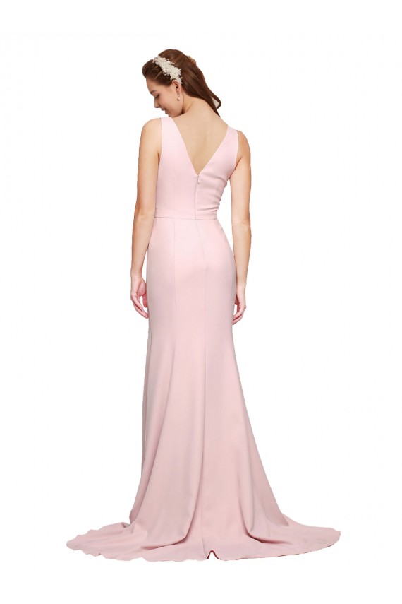 Purchase Stretch Crepe A-Line Sweep Train Sleeveless V-Back Black Tie Evening Dress