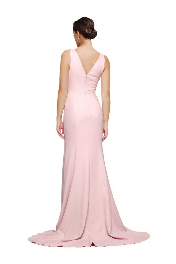 Purchase Stretch Crepe A-Line Sweep Train Sleeveless V-Back Semi Formal Evening Dress