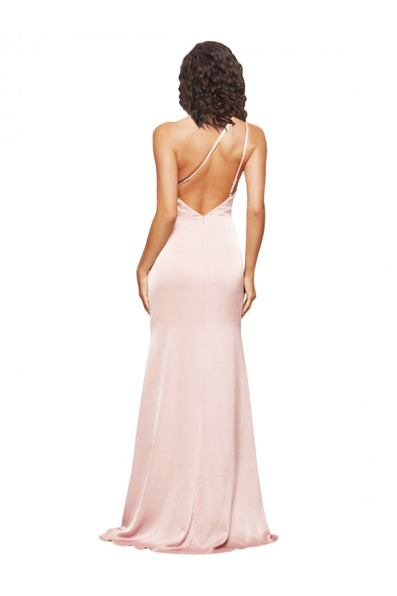 Purchase Silky Satin Sheath Long Sleeveless Low Back High Slit Prom Dresses