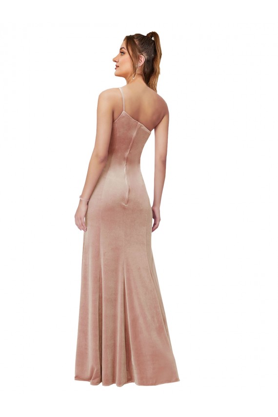 Purchase Stretch Velvet Sheath Long Sleeveless Front Slit Prom Dresses