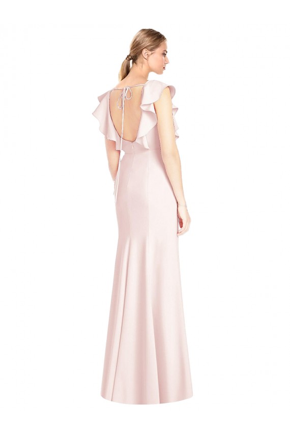 Purchase Stretch Crepe Trumpet Long Cap Sleeves Open Back Formal Dress