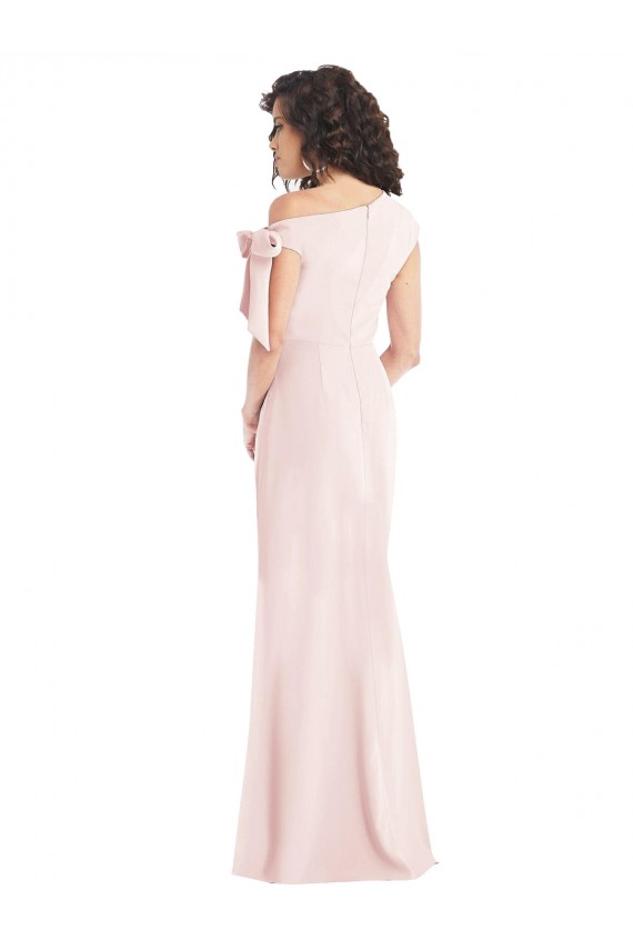 Purchase Stretch Crepe Trumpet Long Cap Sleeves Front Slit Prom Dresses