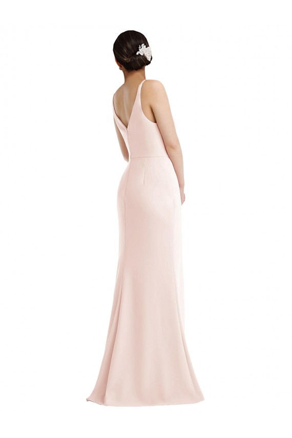 Purchase Stretch Crepe Trumpet Long Sleeveless V-Back Pink Prom Dresses