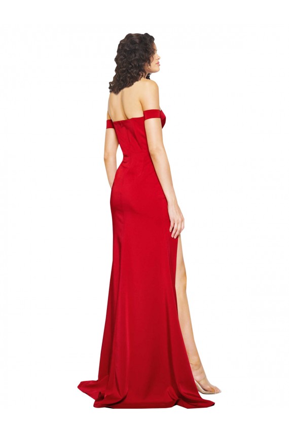 Purchase Silky Satin A-Line Long Sleeveless Side Slit Prom Dresses