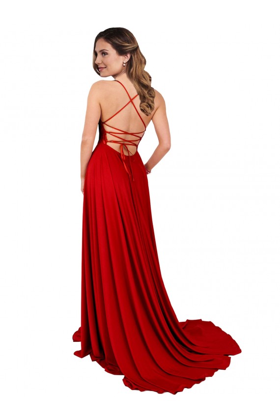 Purchase Spandex & Lace A-Line Long Sleeveless Criss Cross Open Back Semi Formal Evening Dress
