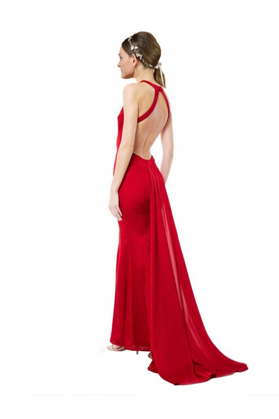 Purchase Stretch Crepe Mermaid Long Sleeveless Open Back Formal Evening Dress