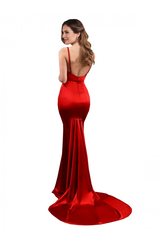 Purchase Stretch Satin Mermaid Long Sleeveless Low Back Evening Dress