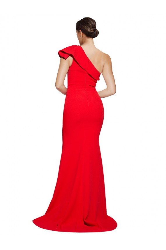Purchase Stretch Crepe Sheath Sweep Train Sleeveless High Slit Prom Dresses