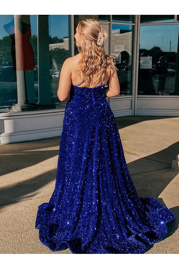 Purchase Velvet Sequin A-Line Sweep Train Sleeveless Evening Dress