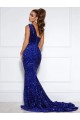Purchase Velvet Sequin Mermaid Court Train Sleeveless Evening Dress
