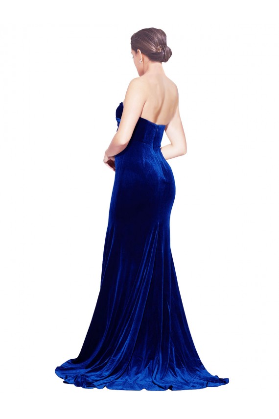 Purchase Stretch Velvet Mermaid Sweep Train Sleeveless Low Back Front Slit Prom Dresses